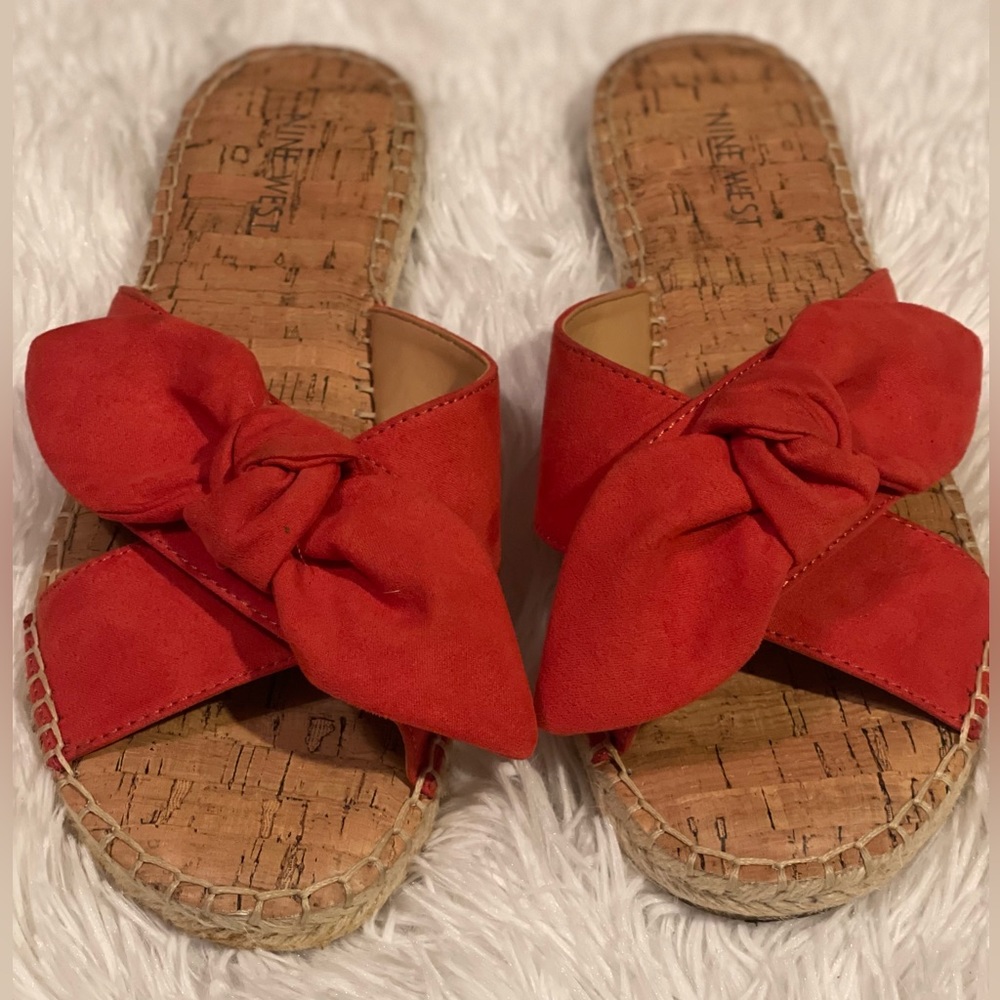 Nine West Bellah Espadrilles Bow Slide Sandals | Size 9M | Red